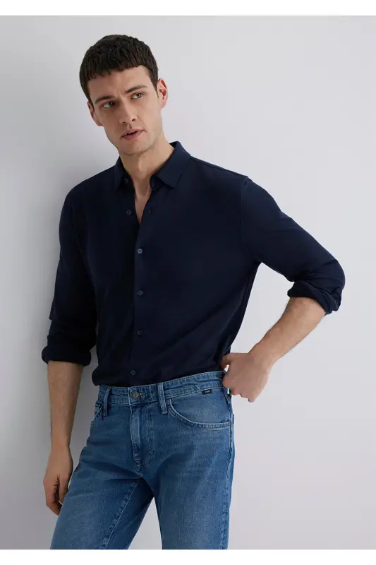Синяя лиоцелловая рубашка Slim Fit / узкого кроя 02115 - 1