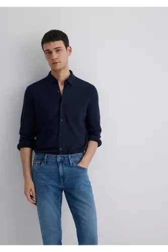 Синяя лиоцелловая рубашка Slim Fit / узкого кроя 02115 - 2