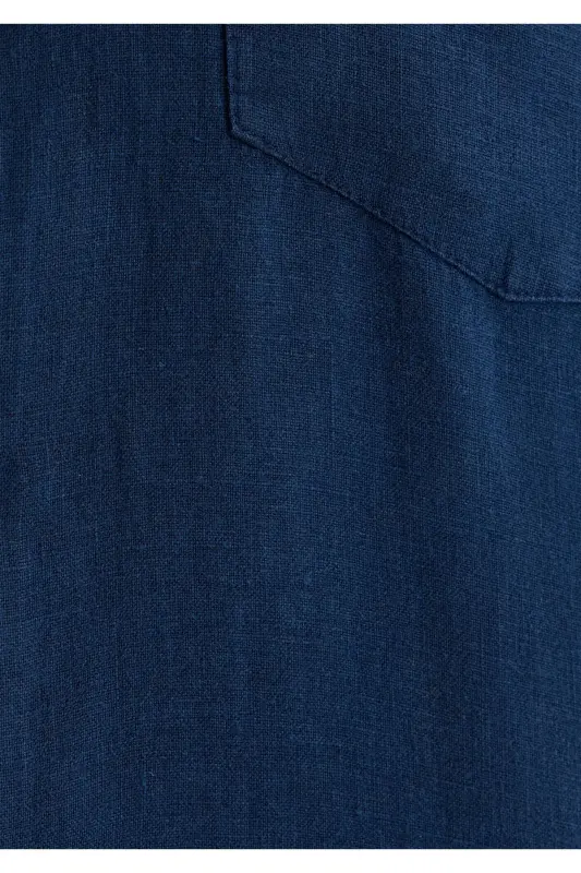 Lacivert Keten Gömlek Regular Fit / Normal Kesim 0 - 7