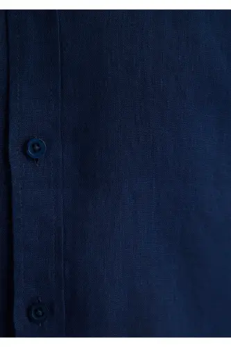 Синяя Льняная Рубашка Slim Fit / Узкий Крой 0211466 - 6