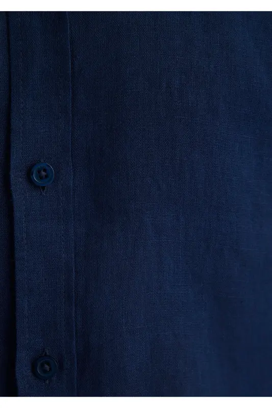 Синяя Льняная Рубашка Slim Fit / Узкий Крой 0211466 - 6