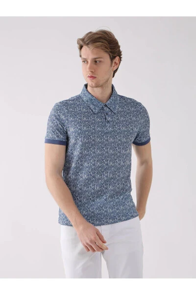 Синяя мужская рубашка поло с рисунком Slim Fit - DUFY