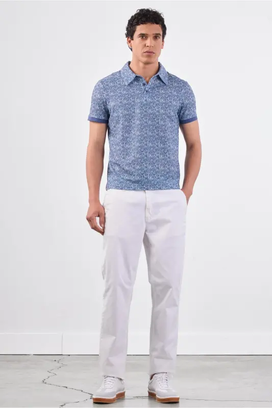 Синяя мужская рубашка поло с рисунком Slim Fit - 2