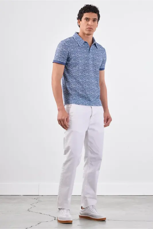 Синяя мужская рубашка поло с рисунком Slim Fit - 4