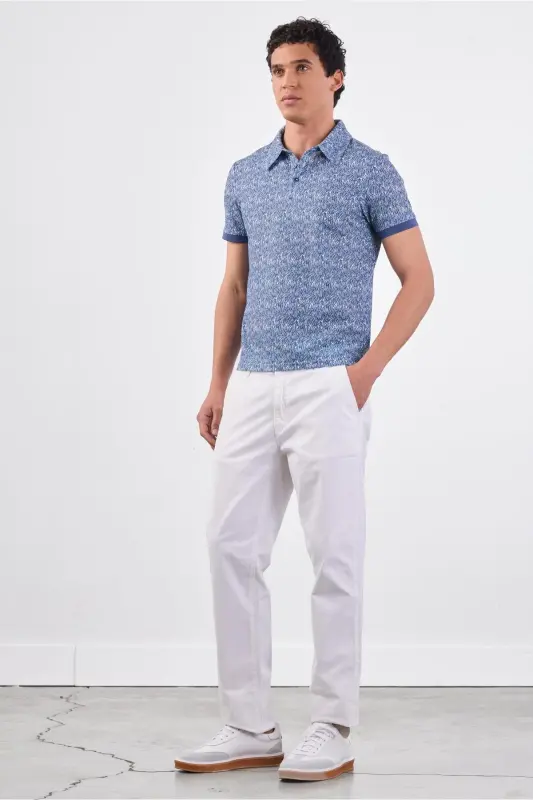 Синяя мужская рубашка поло с рисунком Slim Fit - 5