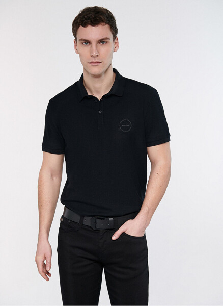 Синяя Однотонная Черная Мужская Поло-Футболка M0610305-900_POLO TİŞÖRT - 1