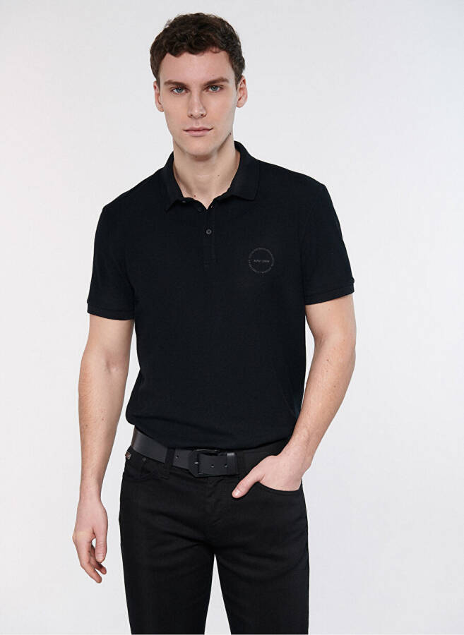 Синяя Однотонная Черная Мужская Поло-Футболка M0610305-900_POLO TİŞÖRT - 1