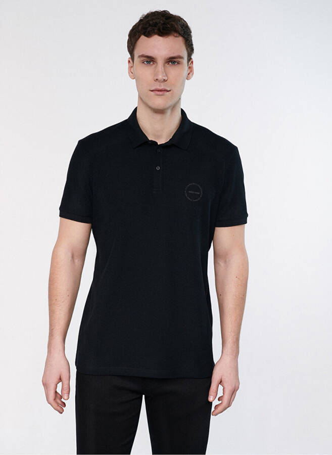 Синяя Однотонная Черная Мужская Поло-Футболка M0610305-900_POLO TİŞÖRT - 3