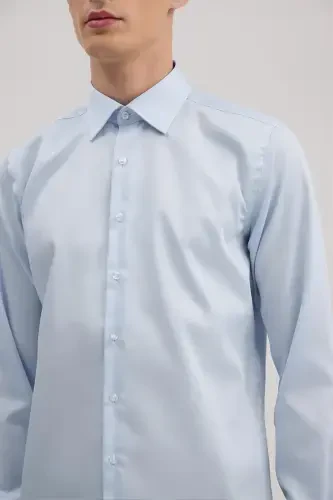 Синяя рубашка Comfort Fit из 100% хлопка, не требующая глажки, Non Iron. - 4