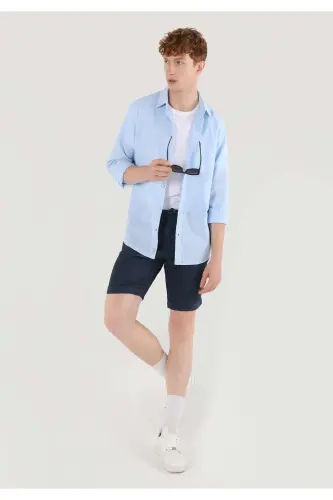 Синяя рубашка для мужчин с длинным рукавом, regular fit. - 3