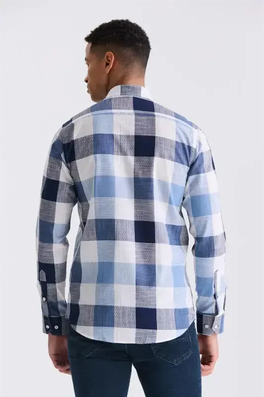 Синяя с вырезом хенли с длинным рукавом в полоску из 100% хлопка - 4