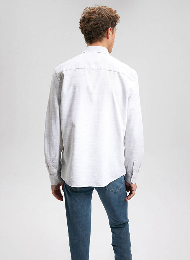Синяя Slim Fit Зеленая Однотонная Мужская Рубашка - 4