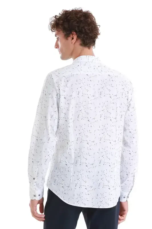 Синяя спортивная рубашка с длинными рукавами, облегающего кроя Comfort Fit и принтом, с узким воротником - синяя - 7