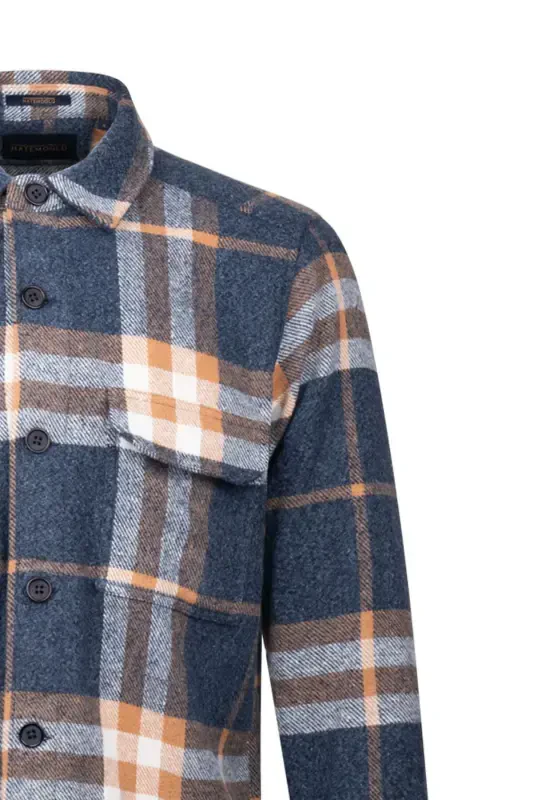 Синяя удлинённая рубашка-шакет из хлопка, прямой крой. - 3