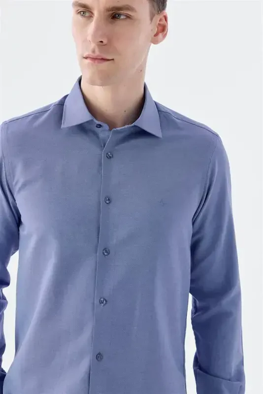 Синяя хлопковая рубашка Comfort Fit, легкогладимая - 3