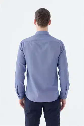 Синяя хлопковая рубашка Comfort Fit, легкогладимая - 4