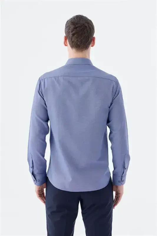 Синяя хлопковая рубашка Comfort Fit, легкогладимая - 4