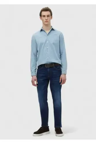 Синие прямые зауженные джинсы из хлопчатобумажной смеси - 1