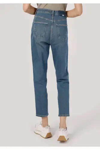 Синие женские брюки Maria Mom Fit с высокой талией и зауженными штанинами - 2