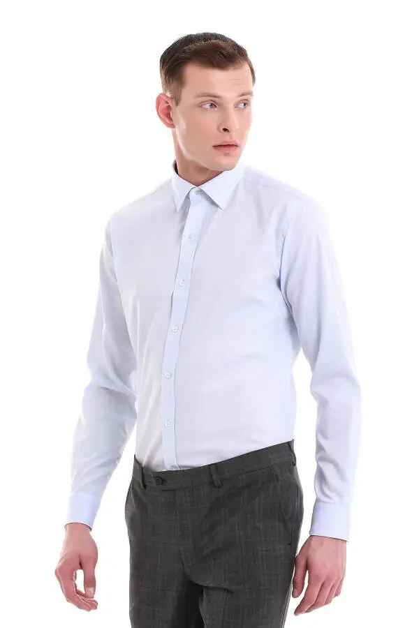 Синий Comfort Fit Узорчатый 100% Хлопковый Приталенный Воротник Uz - 3