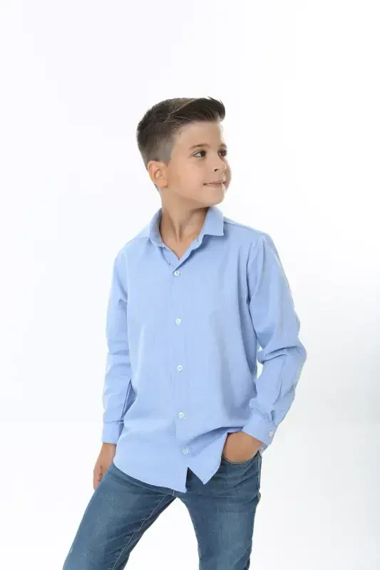 Синий Цвет Детская Рубашка-синий - 1