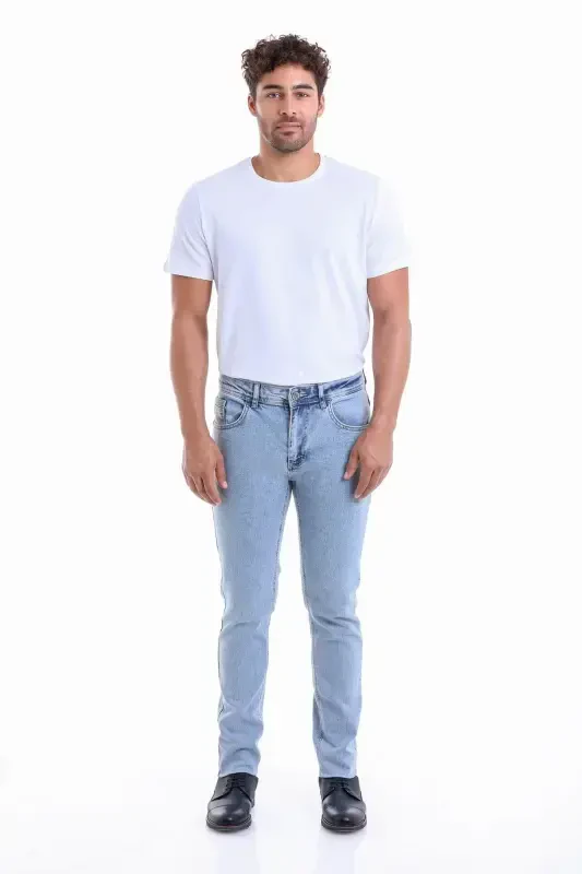 Синий Динамичный Fit Прямой Хлопковый 5-Карманный Джинсы-B. - 4