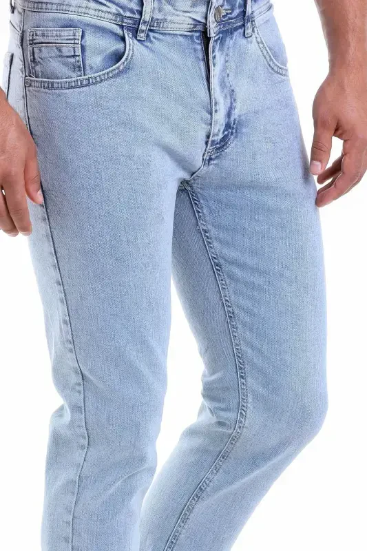 Синий Динамичный Fit Прямой Хлопковый 5-Карманный Джинсы-B. - 5