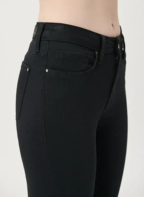 Синий КЕНДРА Черный ЗОЛОТО НОЧИ Slim Straight Fit Черные женские джинсовые брюки 1074622002 - 7