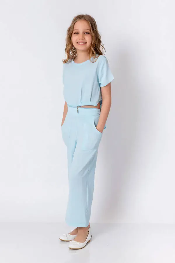 Синий комбинезон для девочек с деталями молнии - 1