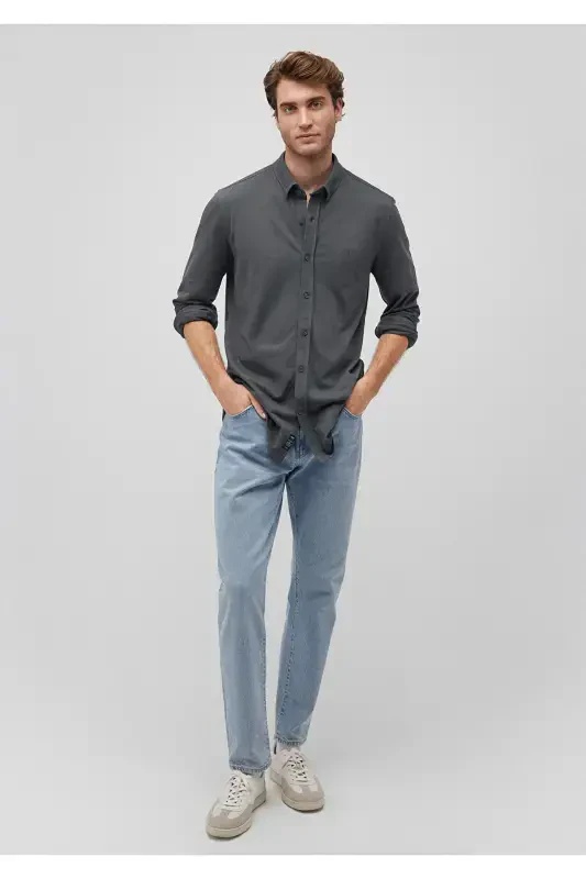 СИНИЙ МУЖСКОЙ ДЛИННЫЙ РУКАВ РУБАШКА Moss Green 0211092-71 - 2