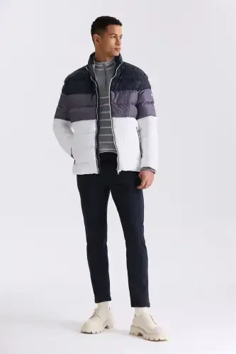 Lacivert Slim Fit Dik Yaka Kışlık Şişme Mont - JAKAMEN (1)