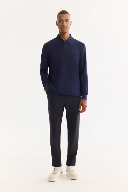 Синий свитшот с воротником поло Slim Fit - 7