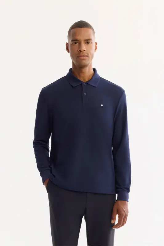 Синий свитшот с воротником поло Slim Fit - AVVA