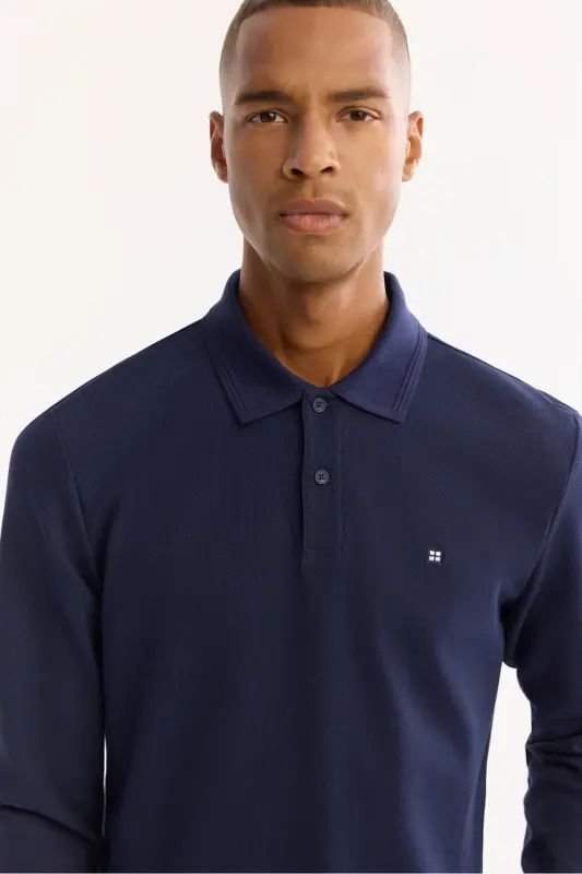 Синий свитшот с воротником поло Slim Fit - 2
