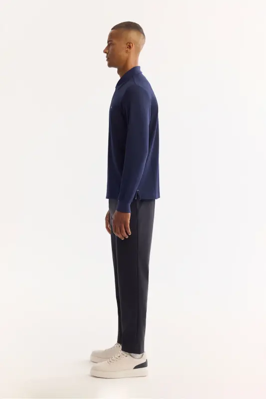 Синий свитшот с воротником поло Slim Fit - 3