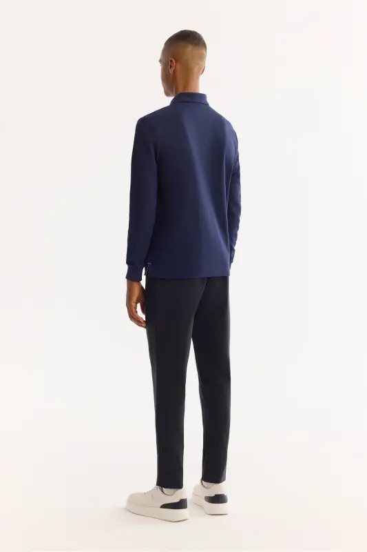 Синий свитшот с воротником поло Slim Fit - 4