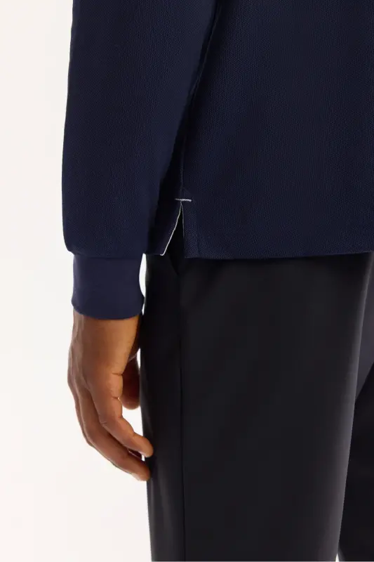 Синий свитшот с воротником поло Slim Fit - 5