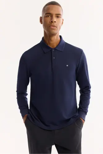Синий свитшот с воротником поло Slim Fit - 6