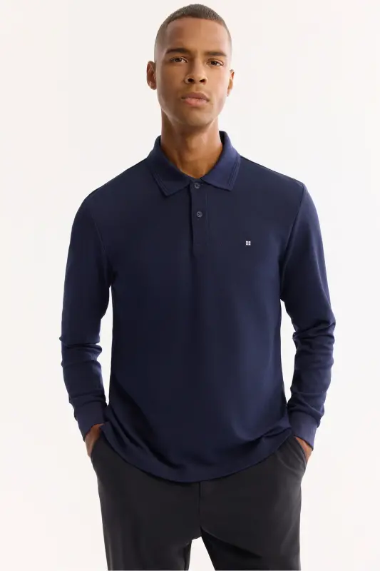 Синий свитшот с воротником поло Slim Fit - 6