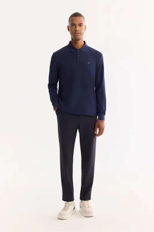 Синий свитшот с воротником поло Slim Fit - 7