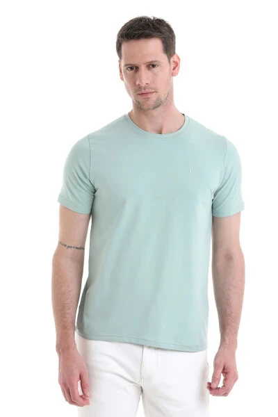 Синий Трикотаж Прямого Кроя из Хлопка с Круглым Вырезом - HATEMOĞLU