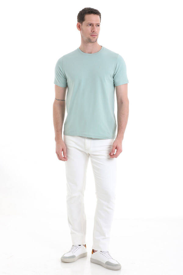 Синий Трикотаж Прямого Кроя из Хлопка с Круглым Вырезом - 2