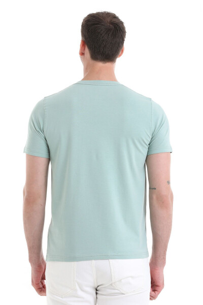 Синий Трикотаж Прямого Кроя из Хлопка с Круглым Вырезом - 6