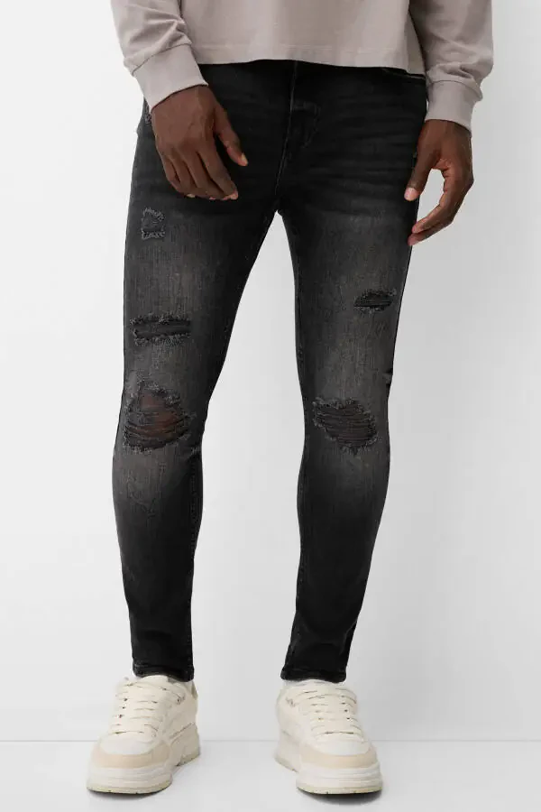 Siqilgan juda yupqa yopishgan jinsi shim - 1