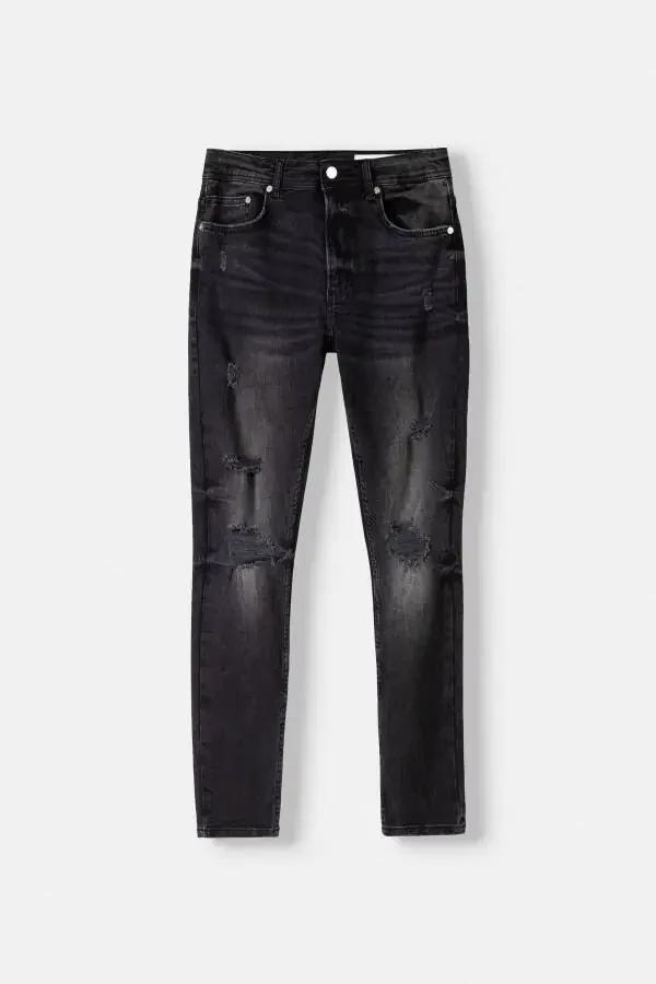 Siqilgan juda yupqa yopishgan jinsi shim - 3