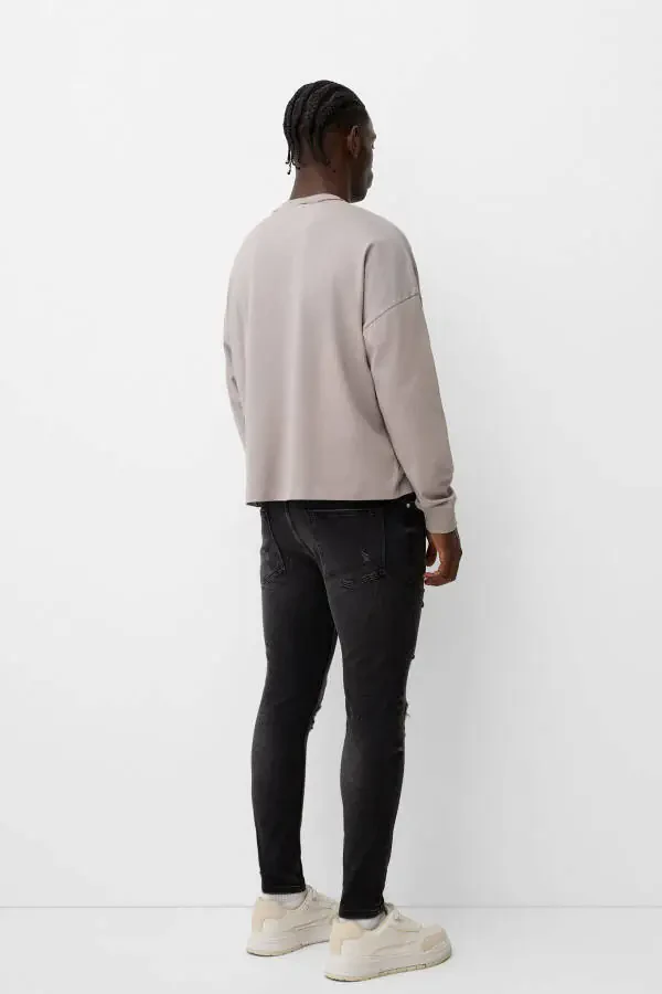 Siqilgan juda yupqa yopishgan jinsi shim - 4