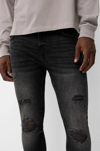 Siqilgan juda yupqa yopishgan jinsi shim - 5