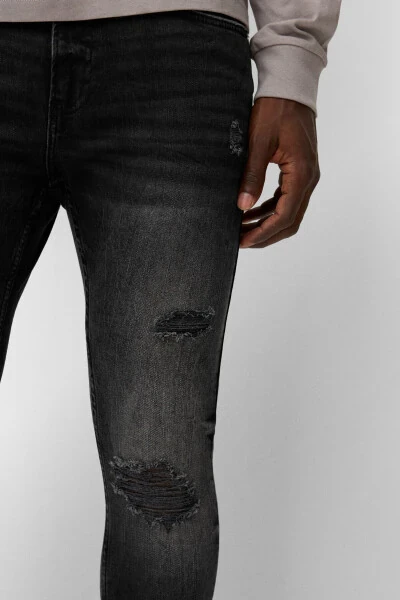 Siqilgan juda yupqa yopishgan jinsi shim - 6