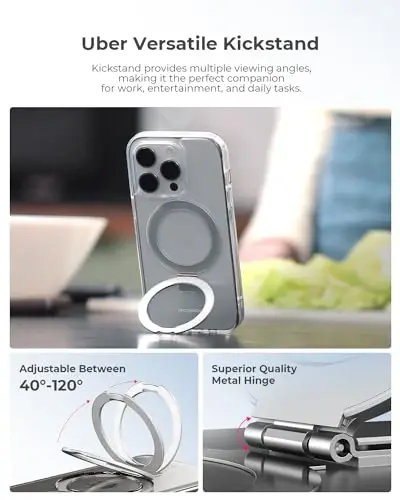 Upcommon Flex Stand Case, Built-in Magnetic Kickstand, MagSafe Compatible, Slim Protective Cover, Shockproof (iPhone 15 Pro Max) Clear - 3