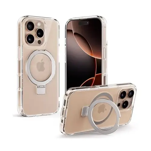 Upcommon Flex Stand Case, Built-in Magnetic Kickstand, MagSafe Compatible, Slim Protective Cover, Shockproof (iPhone 16 Pro) Clear 